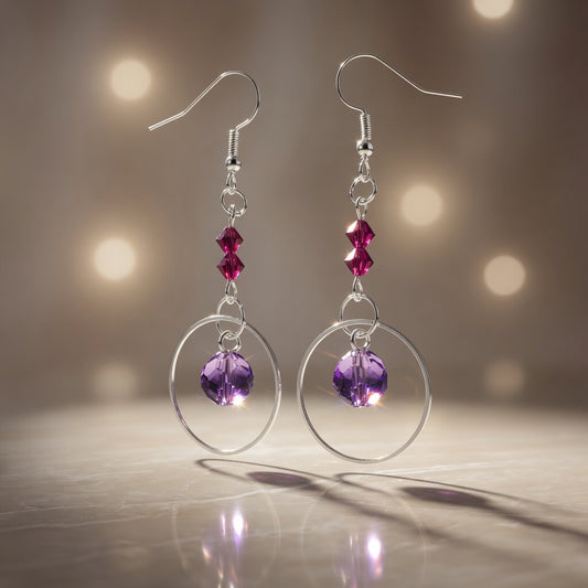 Purple Czech Glass Handmade Earrings with Swarovski crystal Mystical Glow Dangle