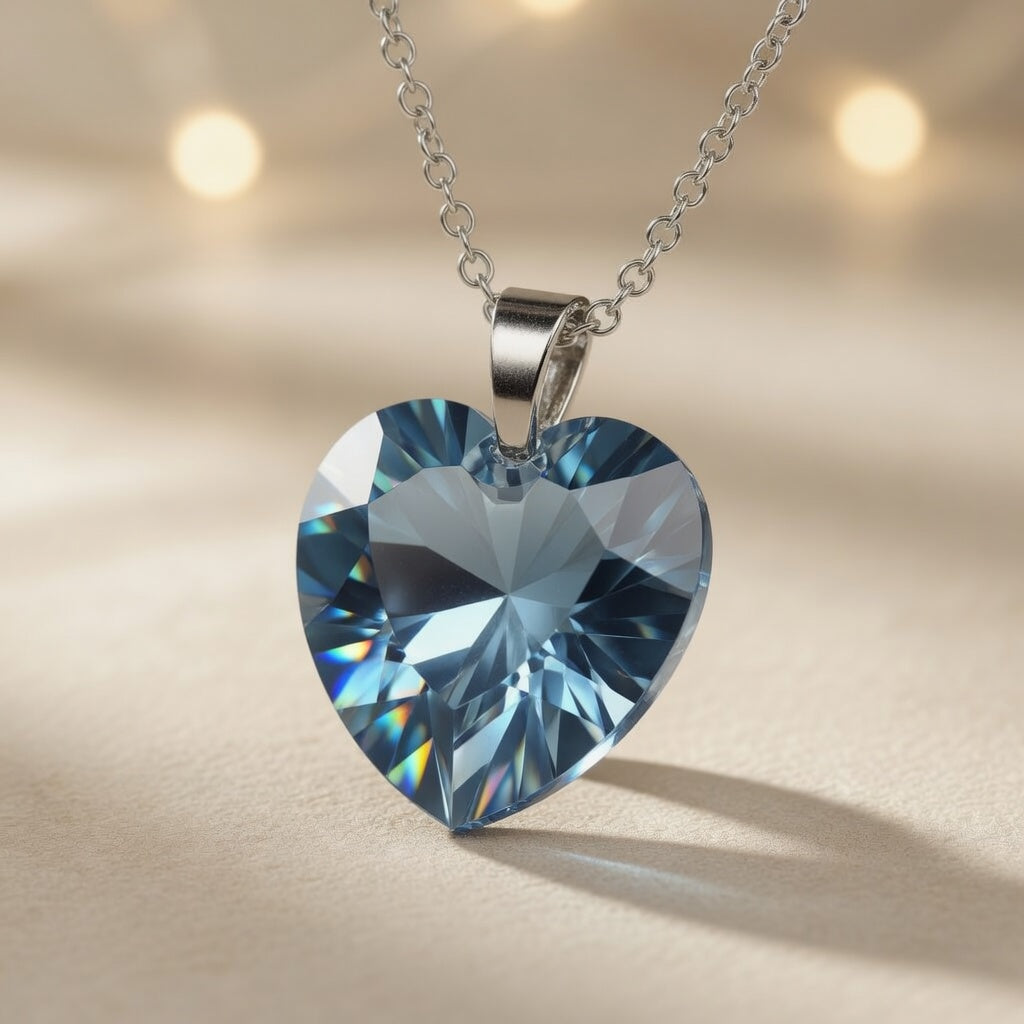 Swarovski Crystal Heart Necklace, Blue Azure Heart Pendant
