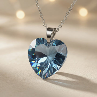 Swarovski Crystal Heart Necklace, Blue Azure Heart Pendant