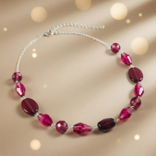 Czech Glass Garnet Luxury Burgundy Bohemian Statement Beaded Necklace