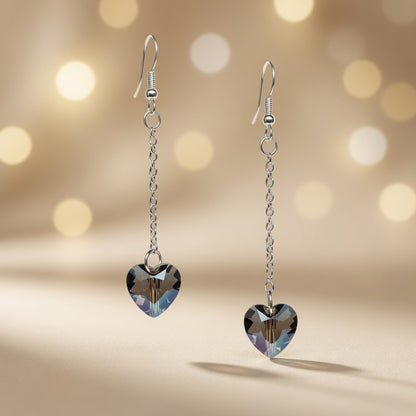 Swarovski Crystal Heart Smoky Twilight Dangling Earrings