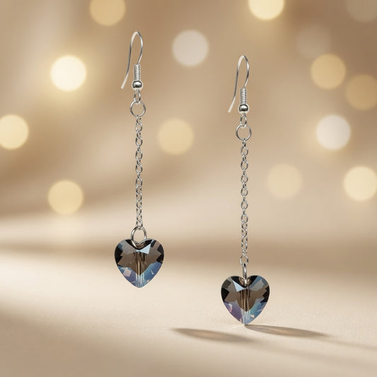 Swarovski Crystal Heart Smoky Twilight Dangling Earrings