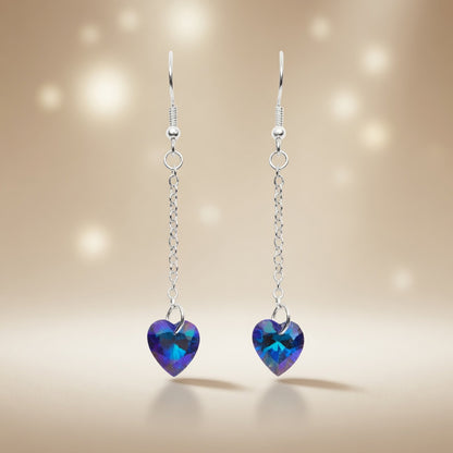 Swarovski Crystal Ocean Sapphire Blue Heart Dangle Earrings