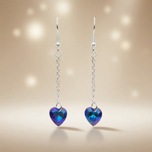 Swarovski Crystal Ocean Sapphire Blue Heart Dangle Earrings
