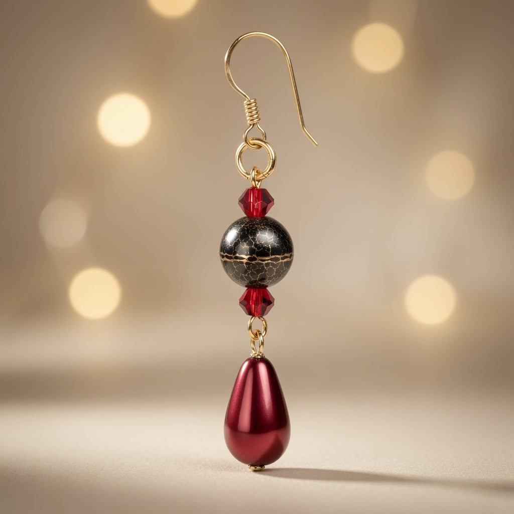 Czech Glass Swarovski Crystals Garnet Radiance Teardrop Earrings