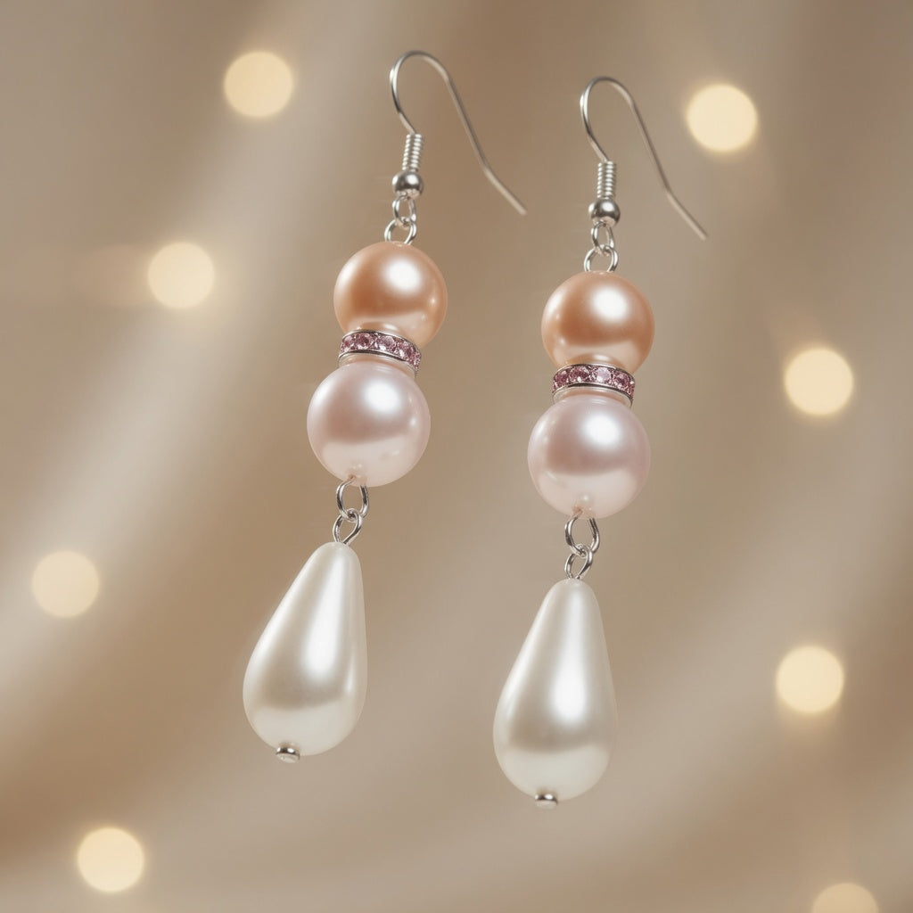 Pearl Teardrop Czech Glass Pearl Sunset Dangle Earrings