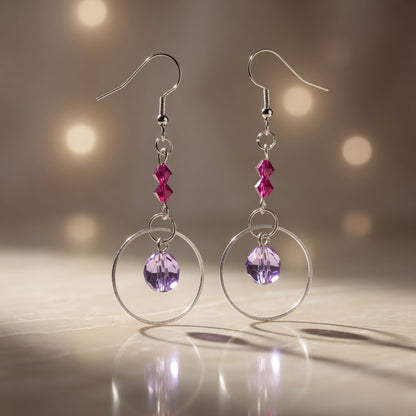 Purple Czech Glass Handmade Earrings with Swarovski crystal Mystical Glow Dangle