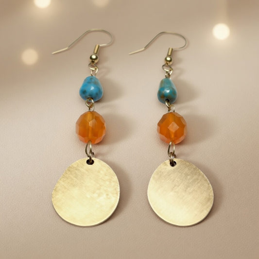 Czech Glass Golden Oasis Boho Turquoise & Glass Amber Beads Earrings