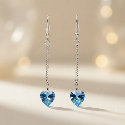 Swarovski Crystal Blue Heart Long Dangle Azure Flight Drop Earrings