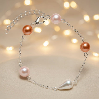 Bohemian Coral Drop Czech Glass Pearl Bracelet