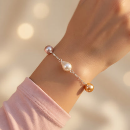 Bohemian Coral Drop Czech Glass Pearl Bracelet