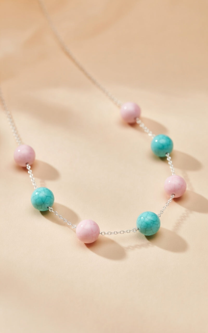 Czech Glass Necklace Pink Whisper of Turquoise