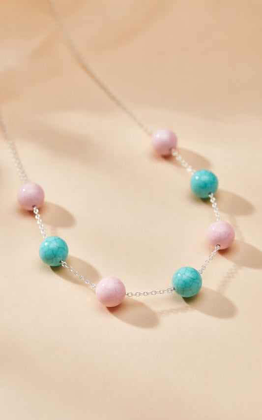 Czech Glass Necklace Pink Whisper of Turquoise