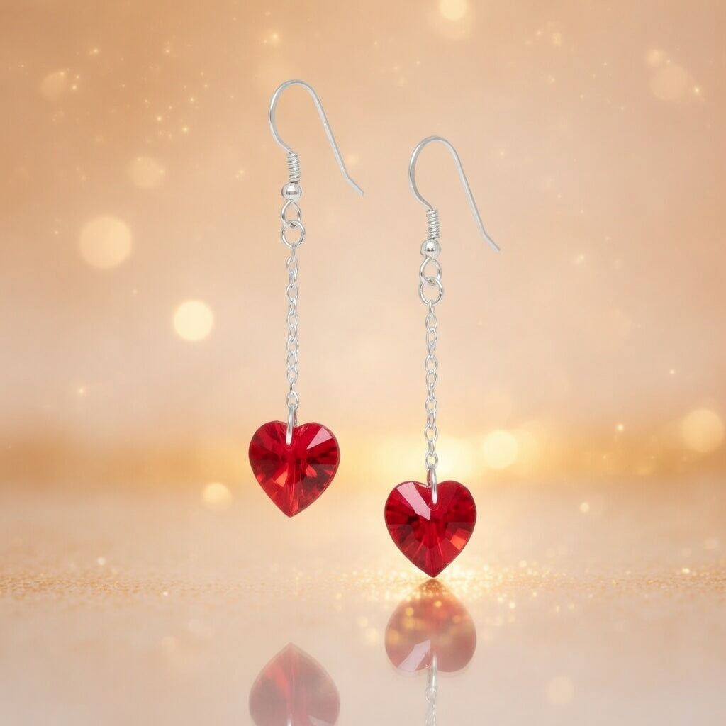 Swarovski Crystal Flame Heart Red Dangle Earrings