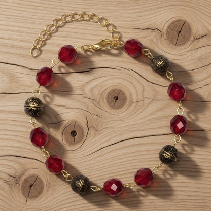 Czech Glass Ruby Waltz Beaded Bracelet