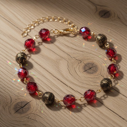 Czech Glass Ruby Waltz Beaded Bracelet