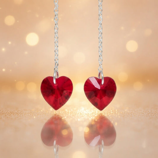 Swarovski Crystal Flame Heart Red Dangle Earrings