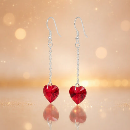 Swarovski Crystal Flame Heart Red Dangle Earrings