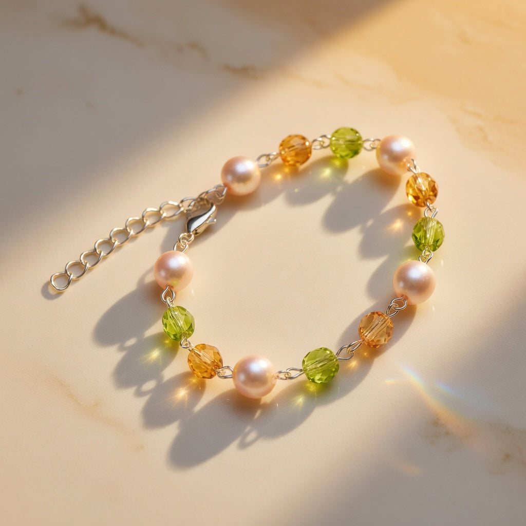 Czech Glass Lime Green Pearl Beaded Bracelet