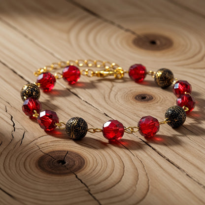 Czech Glass Ruby Waltz Beaded Bracelet