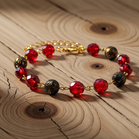 Czech Glass Ruby Waltz Beaded Bracelet