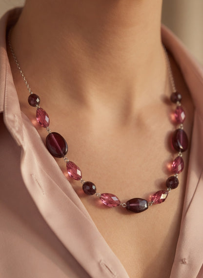 Czech Glass Garnet Luxury Burgundy Bohemian Statement Beaded Necklace