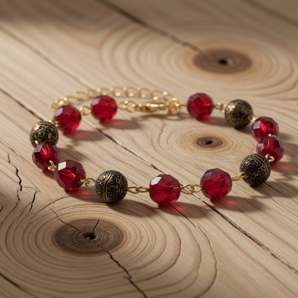Czech Glass Ruby Waltz Beaded Bracelet