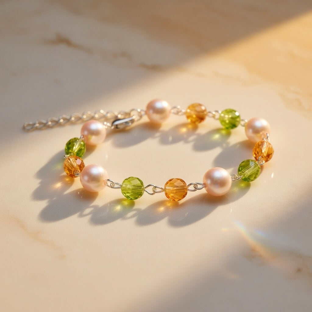 Czech Glass Lime Green Pearl Beaded Bracelet