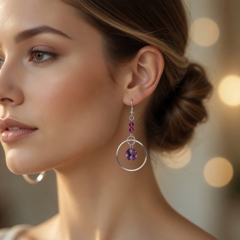 Purple Czech Glass Handmade Earrings with Swarovski crystal Mystical Glow Dangle