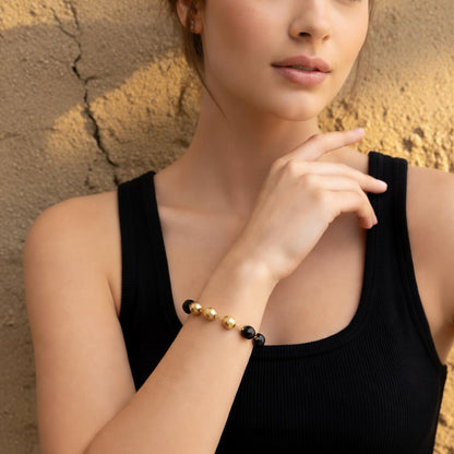 Czech Glass Black Gold Beaded Bracelet Golden Twilight