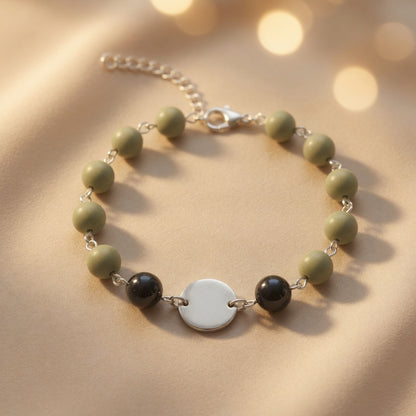 Czech Glass Mint Midnight Sage Green Matte Black Beaded Bracelet