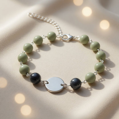 Czech Glass Mint Midnight Sage Green Matte Black Beaded Bracelet