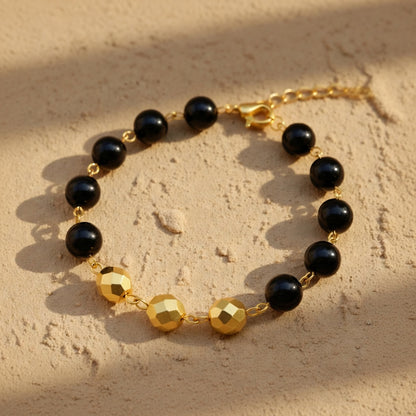 Czech Glass Black Gold Beaded Bracelet Golden Twilight