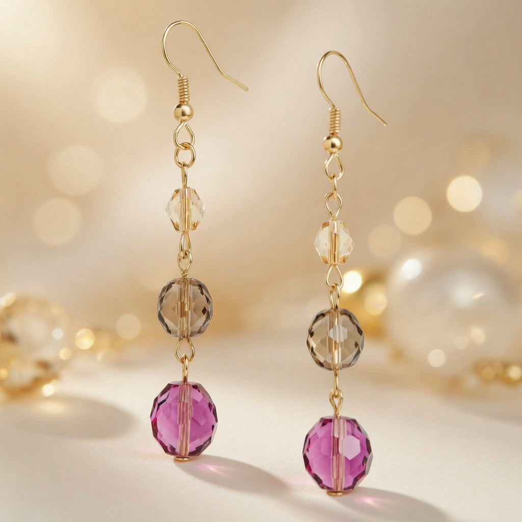 Czech Glass Dangle Earrings Purple Green