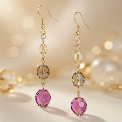 Czech Glass Dangle Earrings Purple Green