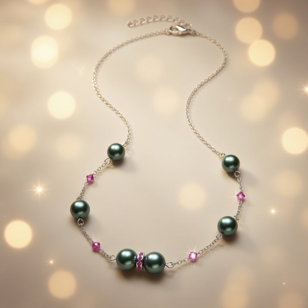 Czech Glass Swarovski beads Green Pearl Emerald Tale of the Ocean Necklace