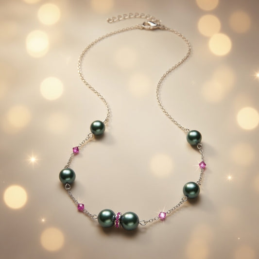 Czech Glass Swarovski beads Green Pearl Emerald Tale of the Ocean Necklace