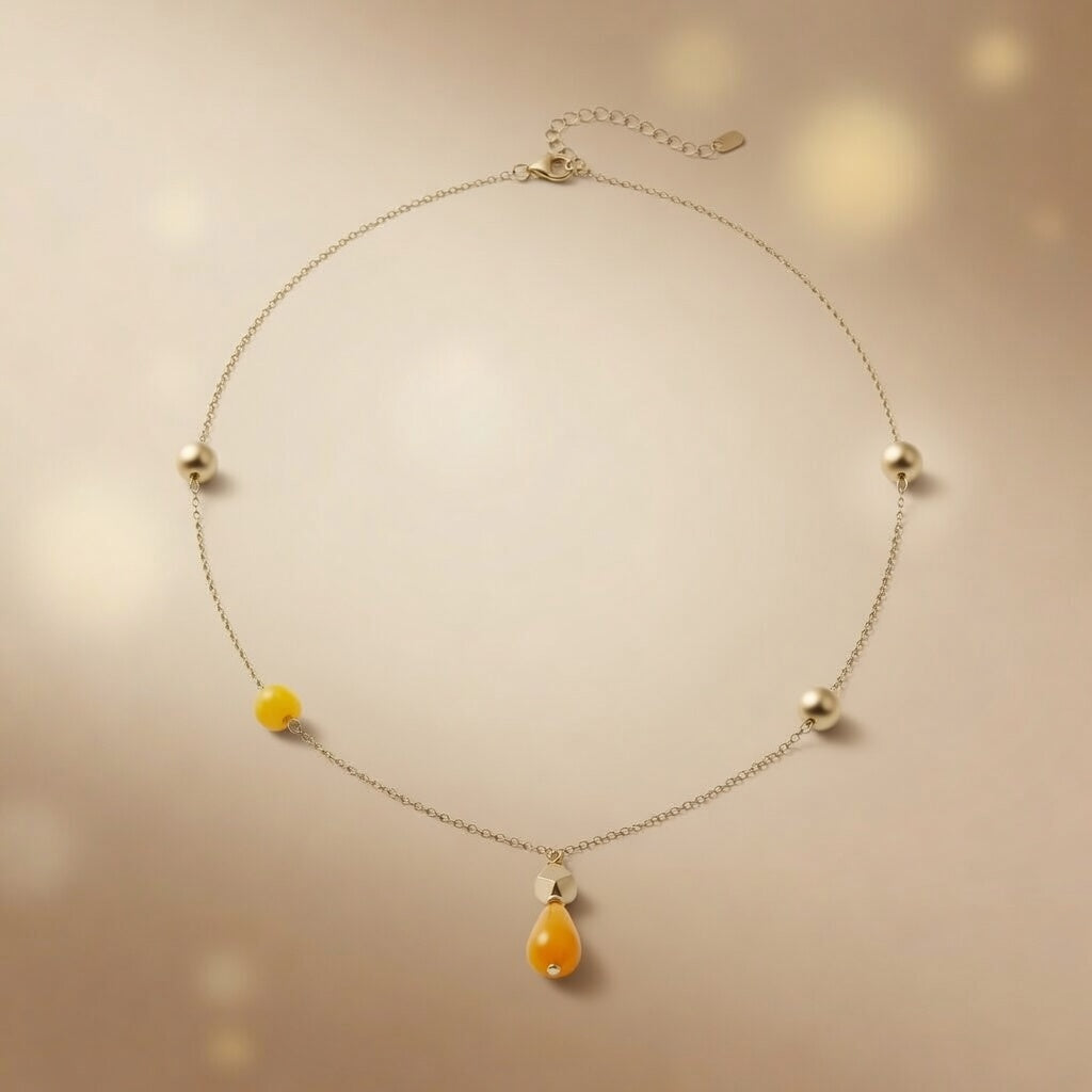 Czech Glass  Golden Dewdrop Necklace