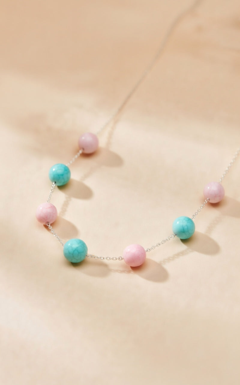 Czech Glass Necklace Pink Whisper of Turquoise
