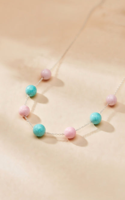 Czech Glass Necklace Pink Whisper of Turquoise