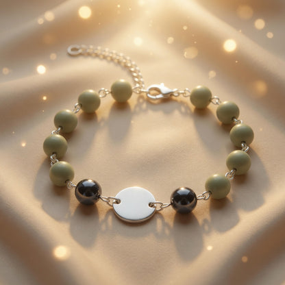Czech Glass Mint Midnight Sage Green Matte Black Beaded Bracelet