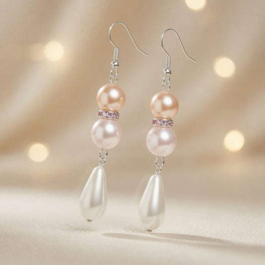 Pearl Teardrop Czech Glass Pearl Sunset Dangle Earrings