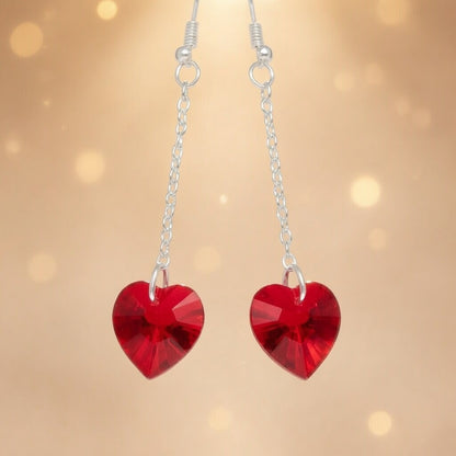 Swarovski Crystal Flame Heart Red Dangle Earrings