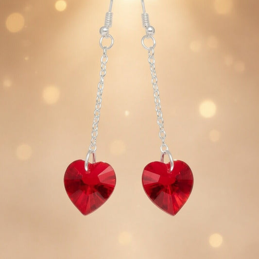 Swarovski Crystal Flame Heart Red Dangle Earrings
