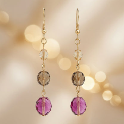 Czech Glass Dangle Earrings Purple Green