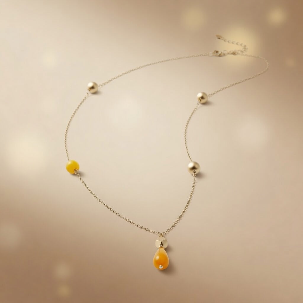Czech Glass  Golden Dewdrop Necklace