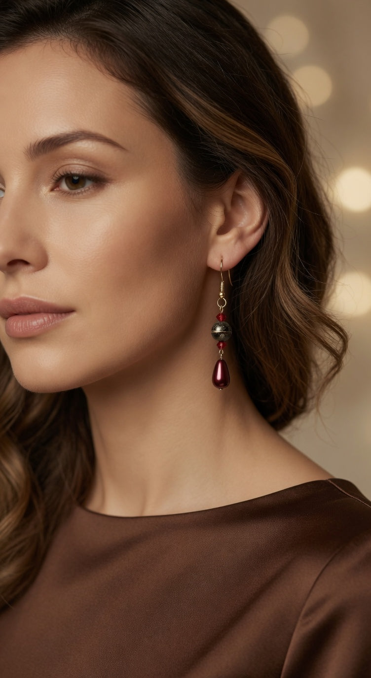 Czech Glass Swarovski Crystals Garnet Radiance Teardrop Earrings