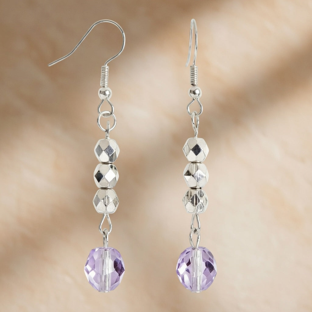 Czech Glass Lunar Violet Dangle Earrings