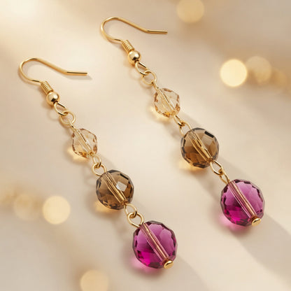 Czech Glass Dangle Earrings Purple Green