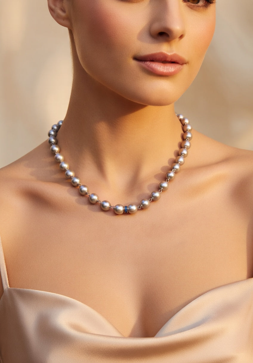 Czech Glass Pearl Azure Necklace by Belle Bohemia Jewelry